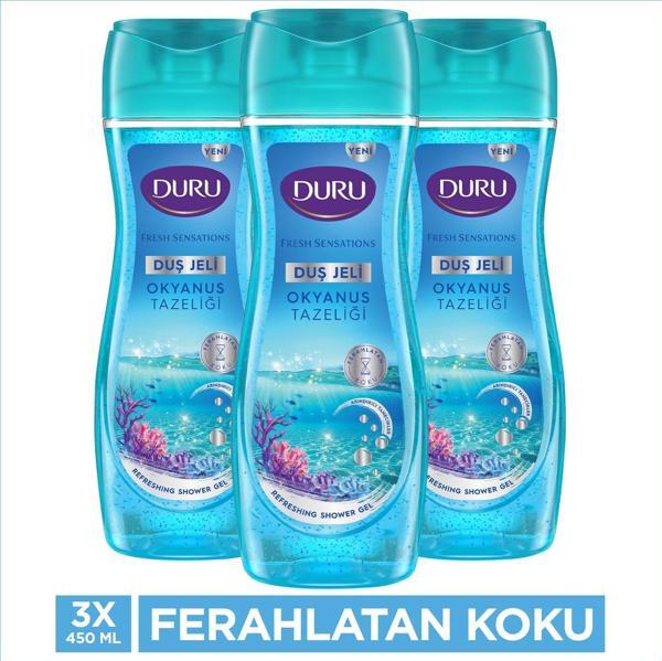 Duru Fresh Sensations Okyanus Ferahlığı Duş Jeli 3x450ml Banyo Lifi Ile Birlikte - Image 1