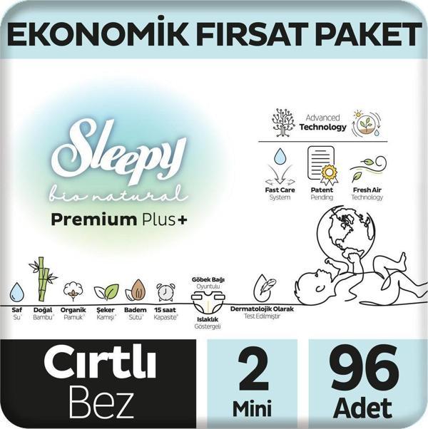 Bio Natural Premium Plus Ekonomik Fırsat Paketi Bebek Bezi 2 Numara Mini 96 Adet - Image 1