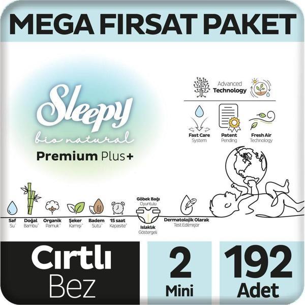 Bio Natural Premium Plus Mega Fırsat Paketi Bebek Bezi 2 Numara Mini 192 Adet - Image 1