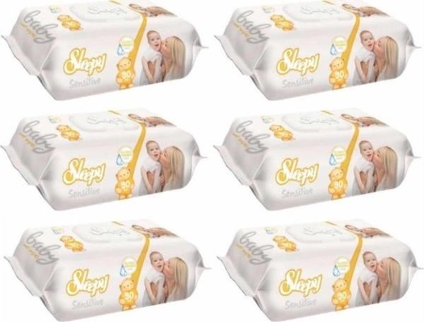 Sleepy Islak Havlu 90 Yaprak 6'lı Set Sensitive Plastik Kapaklı - Image 1