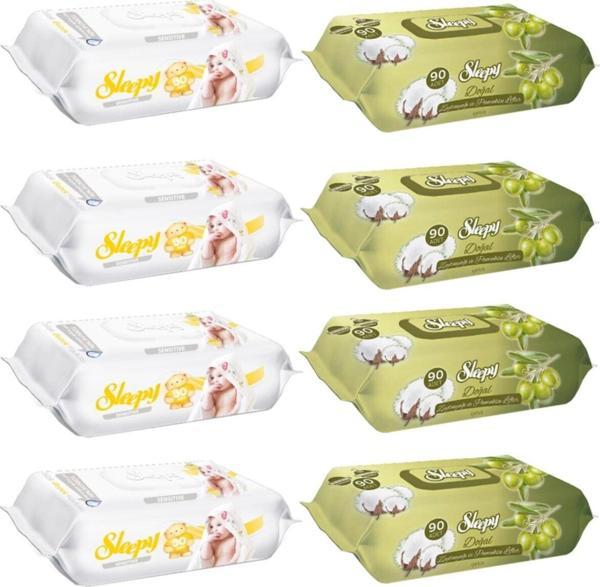 Sleepy Sensitive Islak Havlu 90 Lı 4 Adet + Zeytinyağlı 90'lı 4 Adet - Image 1