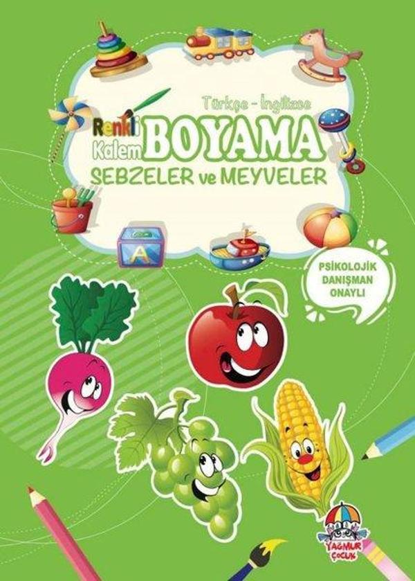 Renkli Kalem Boyama - Sebzeler ve Meyveler Psikolojik Danışman Onaylı Türkçe İngilizce - Yağmur Çocuk - Image 1