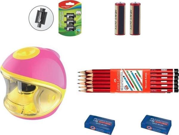 Keyroad Pilli Otomatik Kalemtıraş Pembe Seti : Altın - Image 1