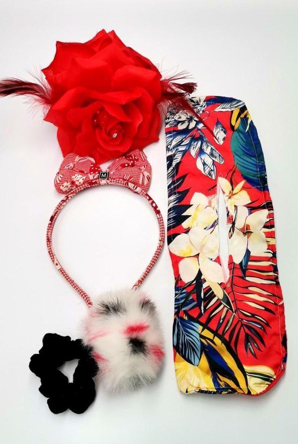 Renkli Desenli Taç Toka Bandana Set - Image 1