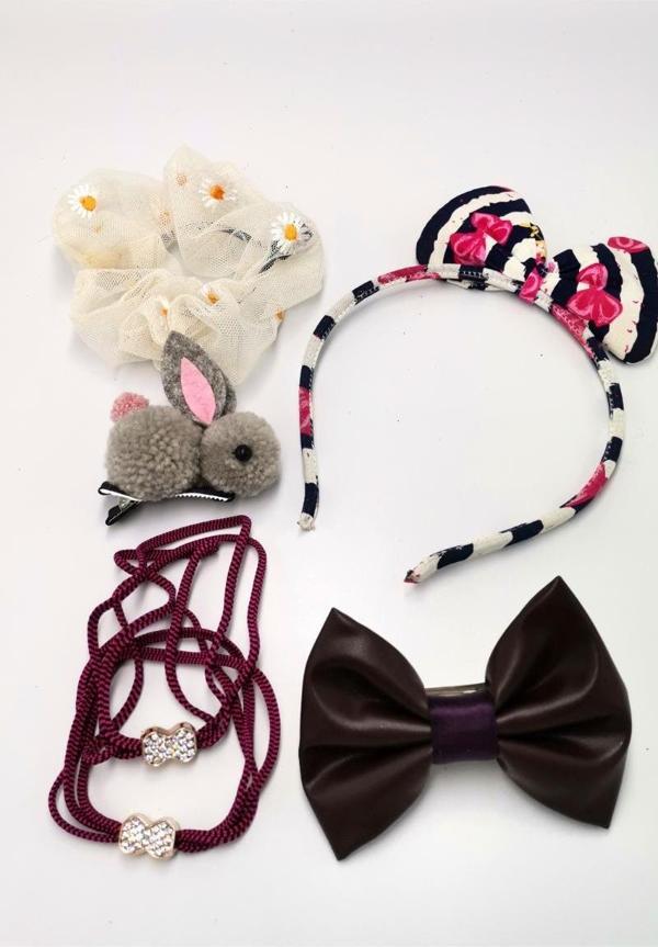 Renkli Desenli Taç Toka Bandana Set - Image 1