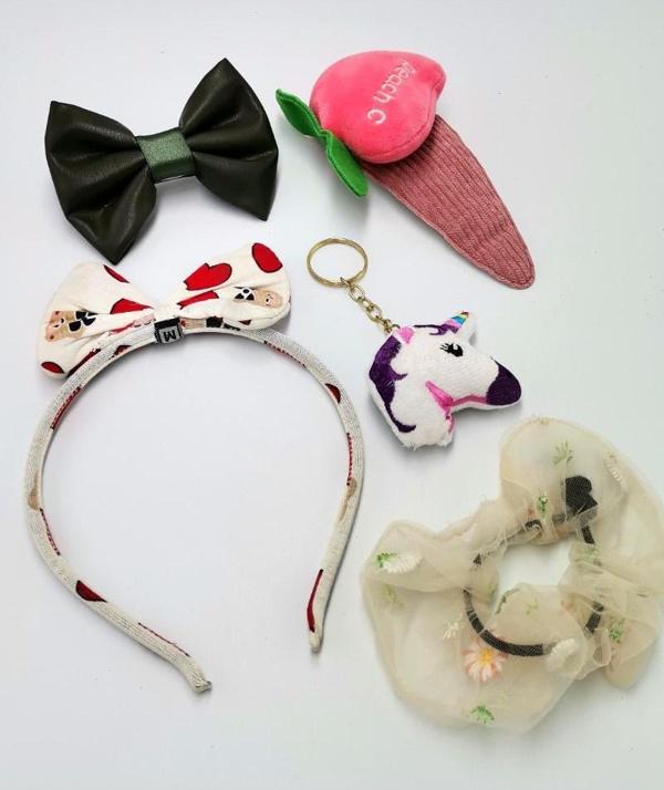 Renkli Desenli Taç Toka Bandana Set - Image 1