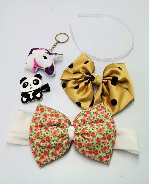 Renkli Desenli Taç Toka Bandana Set - Image 1