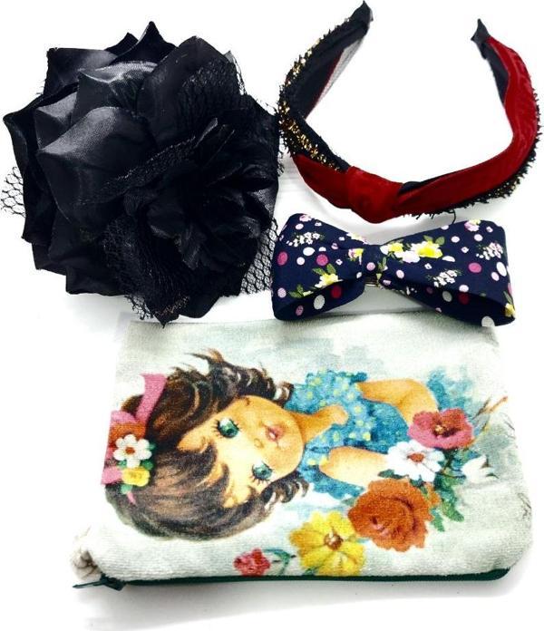 Renkli Desenli Taç Toka Bandana Set - Image 1