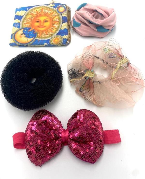 Renkli Desenli Taç Toka Bandana Set - Image 1