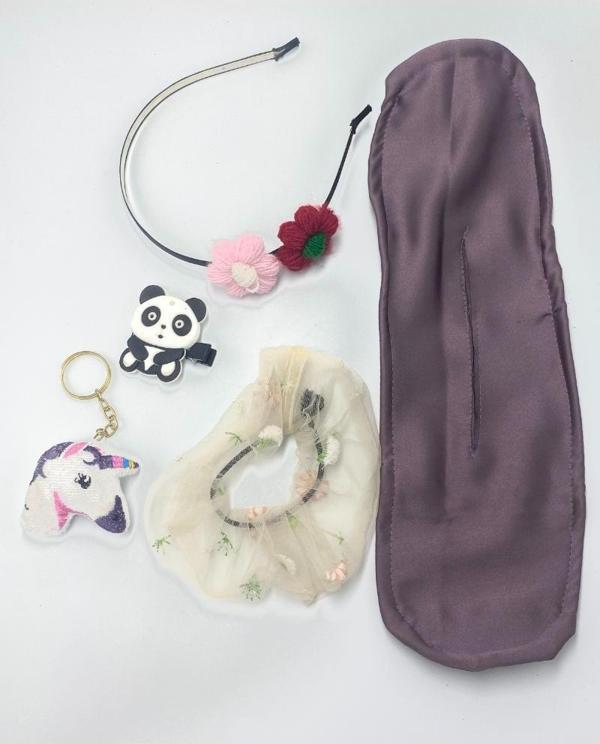 Renkli Desenli Taç Toka Bandana Set - Image 1