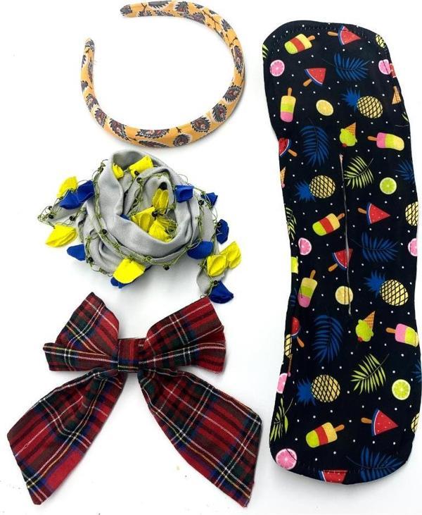 Renkli Desenli Taç Toka Bandana Set - Image 1