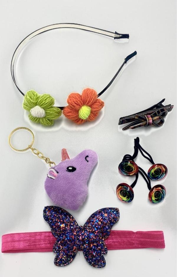 Renkli Desenli Taç Toka Bandana Set - Image 1
