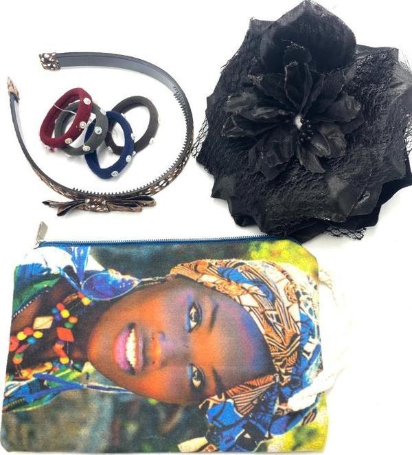 Renkli Desenli Taç Toka Bandana Set - Image 1