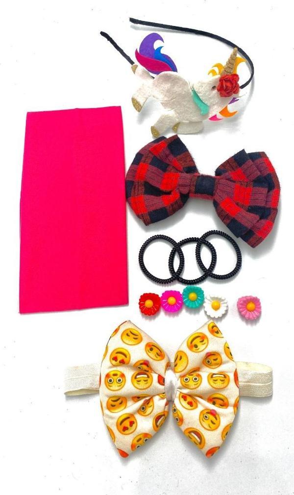 Renkli Desenli Taç Toka Bandana Set - Image 1