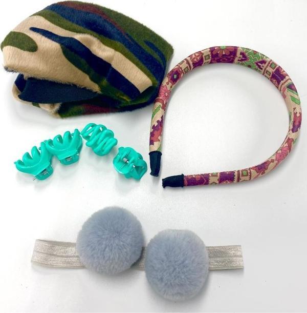 Renkli Desenli Taç Toka Bandana Set - Image 1