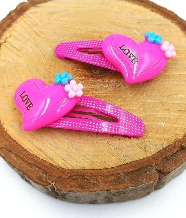 Pembe Renk Kalp Figürlü Çıt Çıt Çocuk Tokası - Image 1