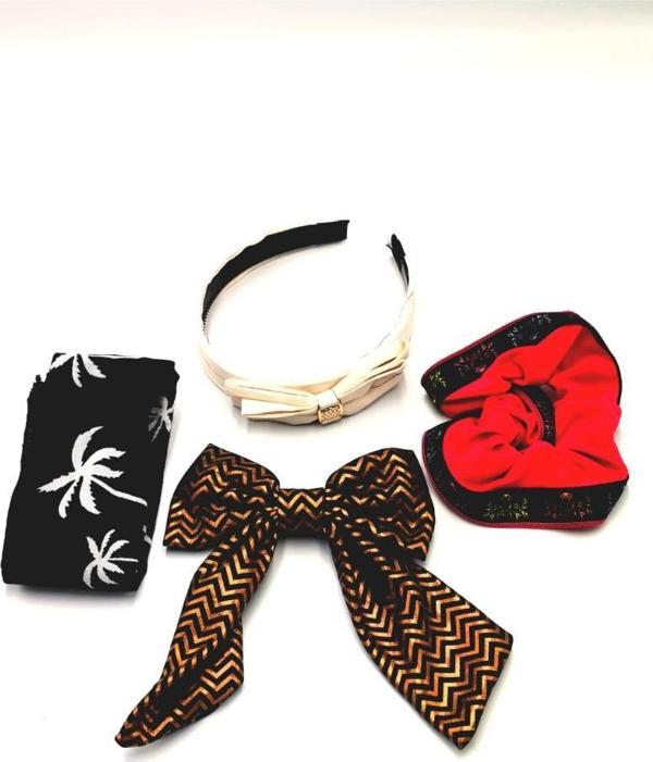 Renkli Desenli Taç Toka Bandana Set - Image 1
