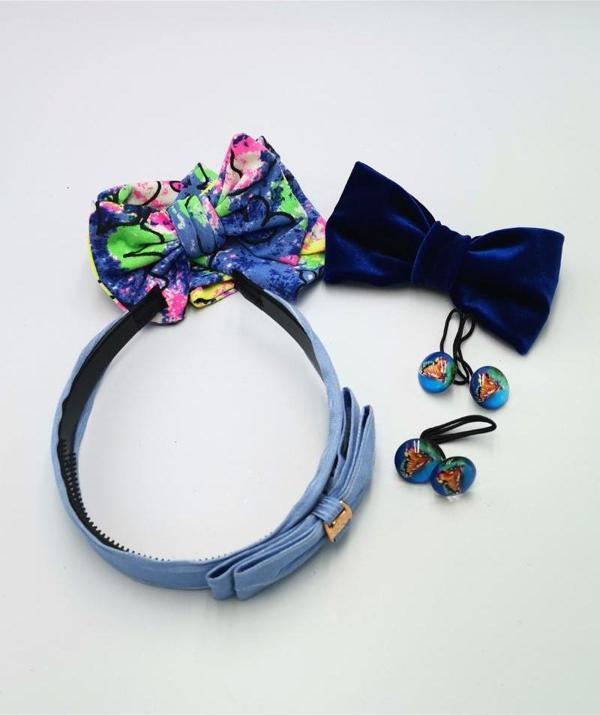 Renkli Desenli Taç Toka Bandana Set - Image 1