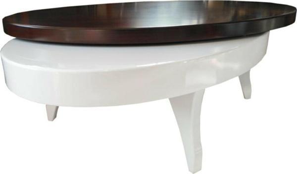 Dönerli Orta 18585 sehpa OVAL İnovatif Ürün Kayın Retro Ayak Şık MDF Tabla Beyaz - Image 1