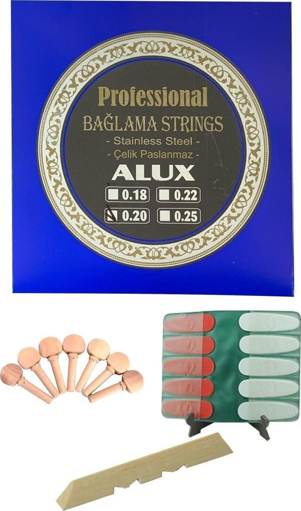 Alux 0,20 Uzun Sap Bağlama Teli+7 Adet Bağlama Burgusu+10 Adet Tezene+alt Eşik - Image 1