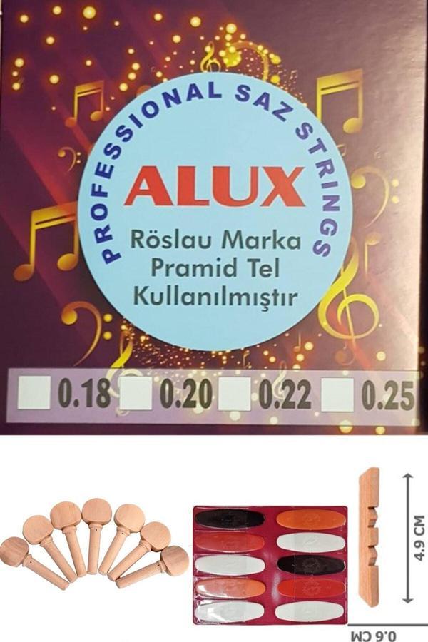 Alux Röslau Pyramid Kalite Uzun Sap Takım Saz Teli(0.20)+10 Adet Tezene + 1 Adet Eşik + 7 Adet Burgu - Image 1