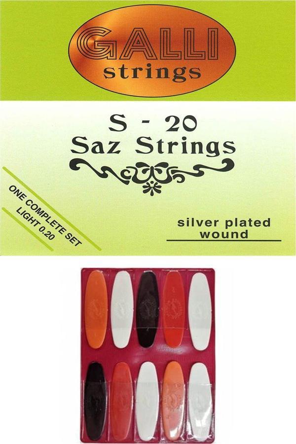 Anatolia 0,20 Ithal Galli Uzun Sap Saz Tel Seti 10 Adet Saz Tezene Mızrap Takımı - Image 1