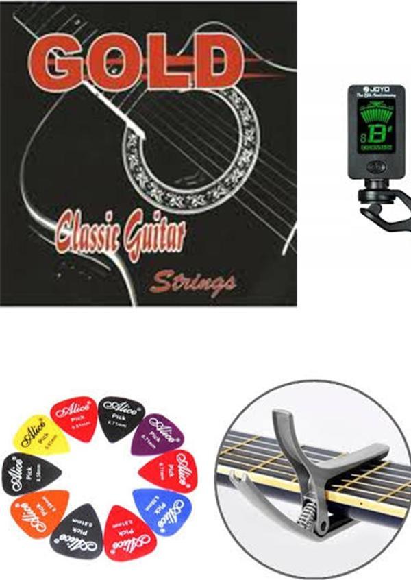 Anatolia Gold Klasik Gitar Teli - 10 Adet Alice Pena + Kapo + Joyo Akort Aleti Seti - Image 1