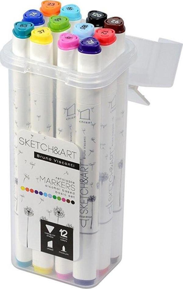 Bruno Visconti Twin Marker Sketch - Art Çift Taraflı Markers Kalem 12 Renk 22-007 209302 - Image 1