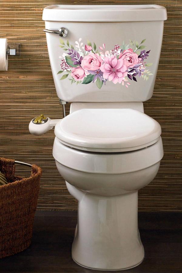 Soft Renki Sulu Boua Mor Pembe Güller Klozet Sticker Banyo Sticker - Image 1