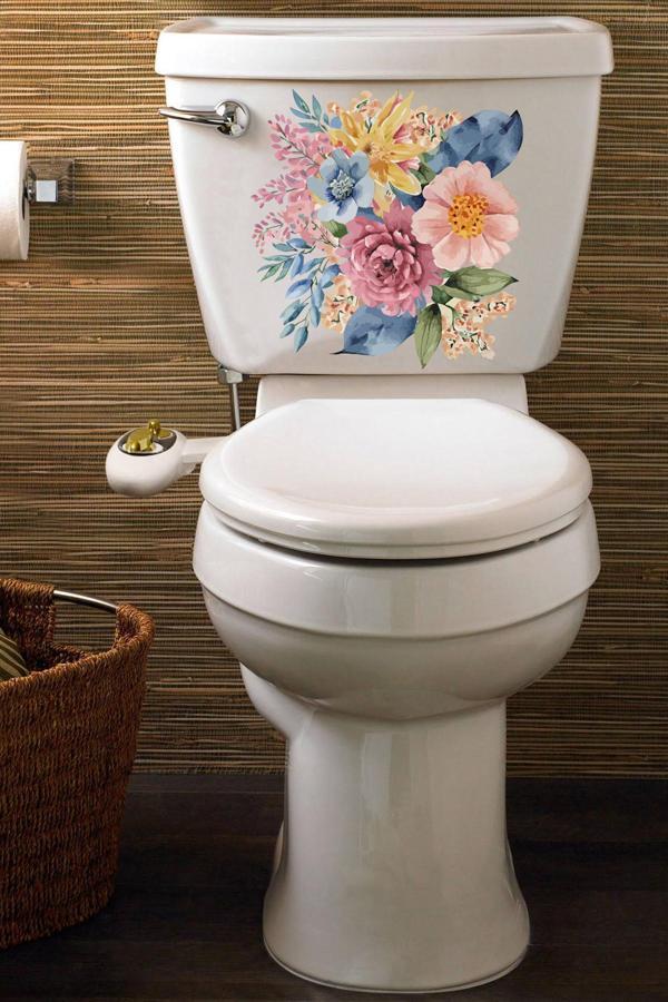 Sulu Boya Mor Pembe Lila Güller Klozet Sticker Banyo Sticker - Image 1