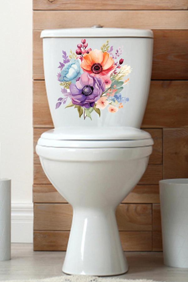 Sulu Boya Soft Renkli Çüçekler Klozet Sticker Banyo Sticker - Image 1