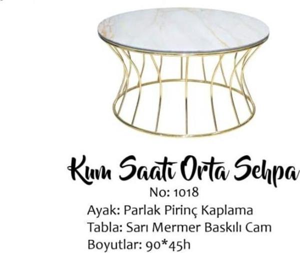 Brc19453 Orta sehpa KUM SAATİ sarı mermer TEMPER Cam Metal Gold Kaplama El Yapım - Image 1