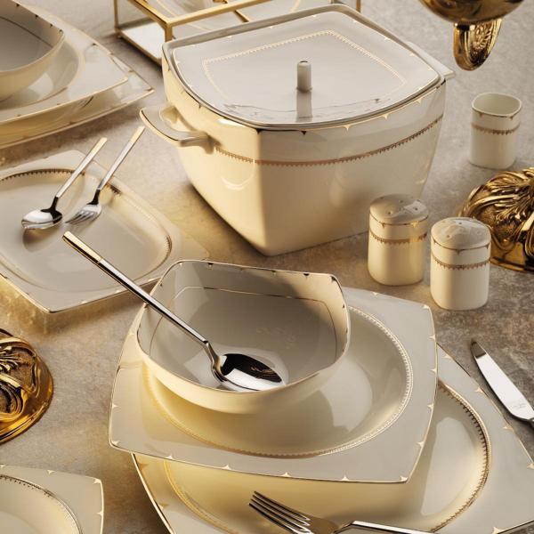 Aryıldız Bone Square Gold Rose 12 Kişilik 60 Parça Yemek Takımı - Image 1