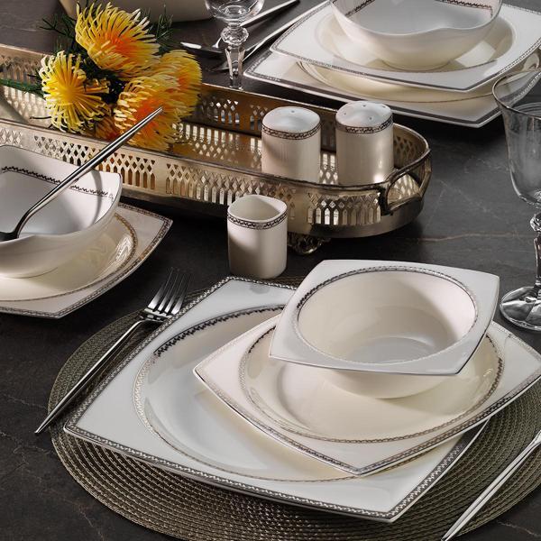 Aryıldız Bone Square Line Platin 12 Kişilik 60 Parça Yemek Takımı - Image 1