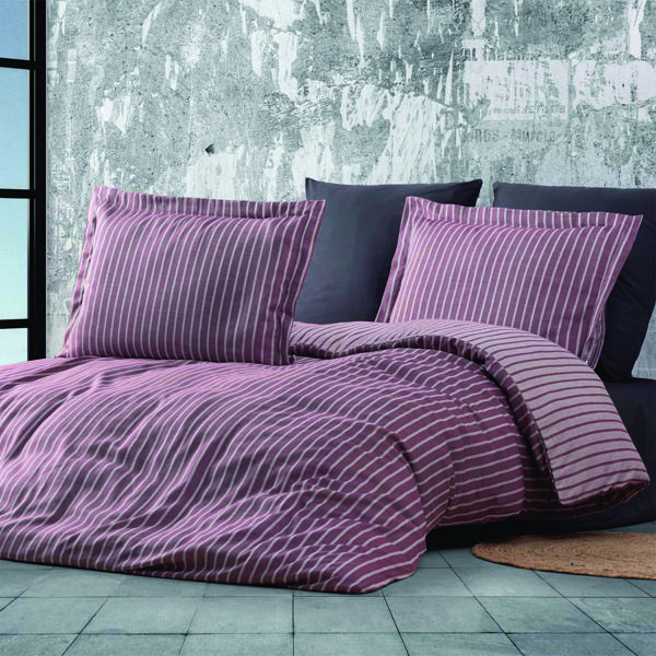 Maxstyle Bambu Çizgili Bordo Double Nevresim Takımı - Image 1