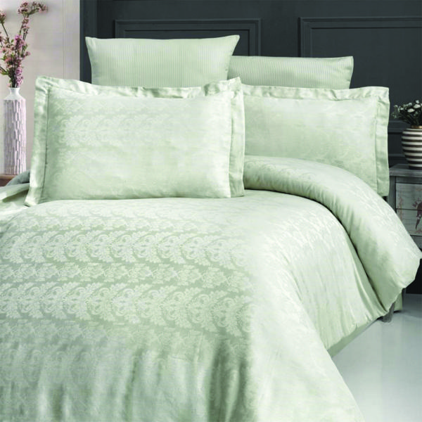 Maxstyle Jakarlı Saten Elsa Küf Yeşili Double Nevresim Takımı - Image 1