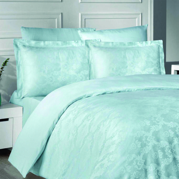 Maxstyle Jakarlı Saten Evgenia Mint Çift Kişilik Nevresim Takımı - Image 1