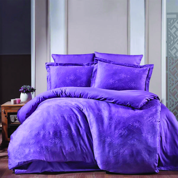 Maxstyle Jakarlı Saten Giza Koyu Lila Double Nevresim Takımı - Image 1