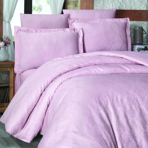 Maxstyle Jakarlı Saten Ornament Pudra Double Nevresim Takımı - Image 1