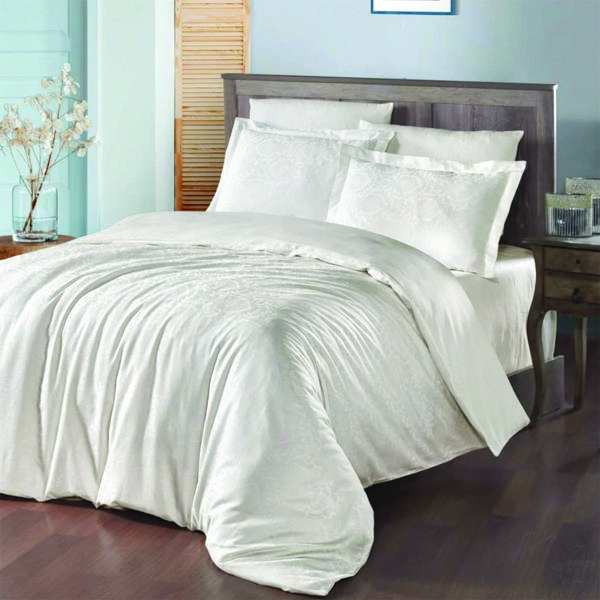 Maxstyle Jakarlı Saten Soho Krem Double Nevresim Takımı - Image 1