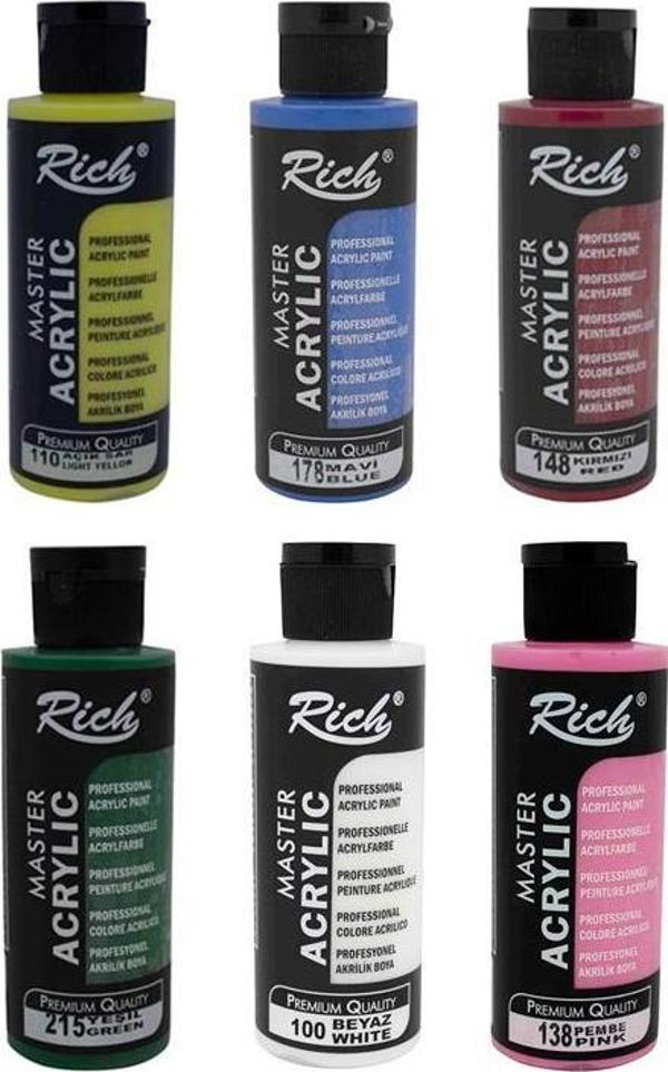 Rich Master Akrilik Boya Set Mavi Yeşil Kırmızı Açık Sarı Beyaz Pembe - Image 1