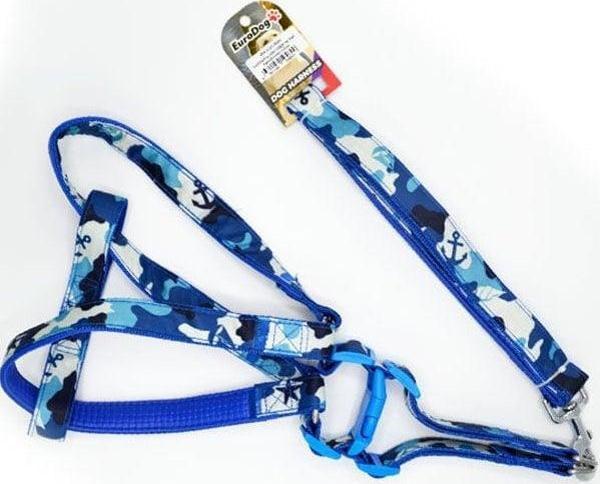 Euro Dog Köpek Uzatma Tasması ve Göğüs Tasması Takımı Mavi Kamuflaj 25 Mm 120 Cm - Image 1