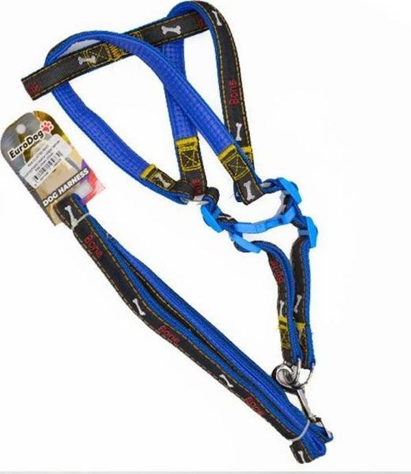 Euro Dog Köpek Uzatma Tasması ve Göğüs Tasması Takımı Mavi/Siyah 20 Mm 120 Cm - Image 1