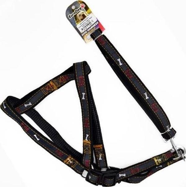 Euro Dog Köpek Uzatma Tasması ve Göğüs Tasması Takımı Siyah 25 Mm 120 Cm - Image 1