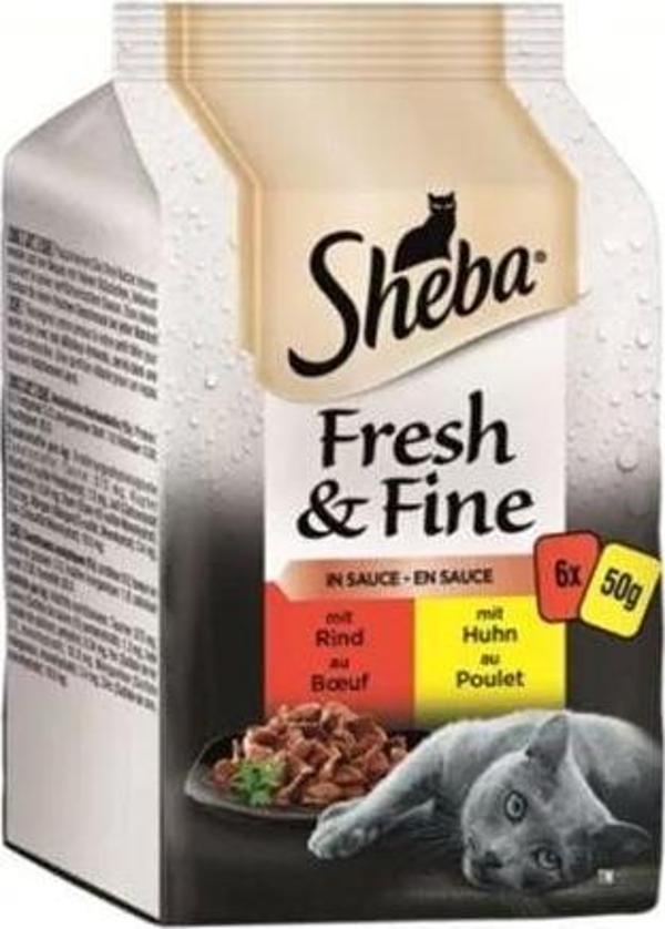 Sheba Pouch Fresh & Fine Sos İçerisinde Tavuklu ve Sığır Etli Yetişkin Konserve Kedi Maması 6 Adet 50 Gr - Image 1