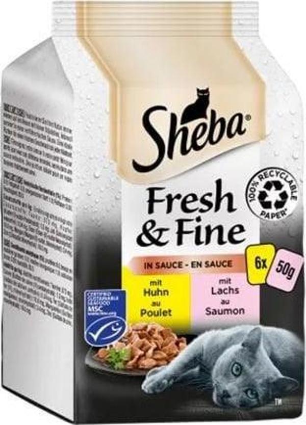 Sheba Pouch Fresh & Fine Sos İçerisinde Tavuklu ve Somonlu Yetişkin Konserve Kedi Maması 6 Adet 50 Gr - Image 1