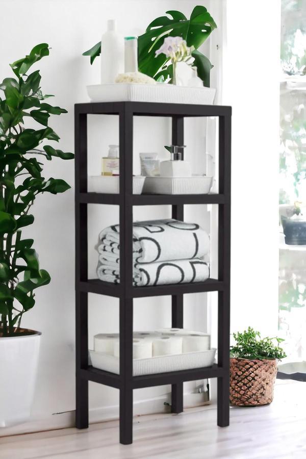 Banyo Salon Kitaplık Bahçe Mutfak İçi Düzenleyici Pratik Demonte Raf Ünitesi 4 Katlı Siyah - Image 1