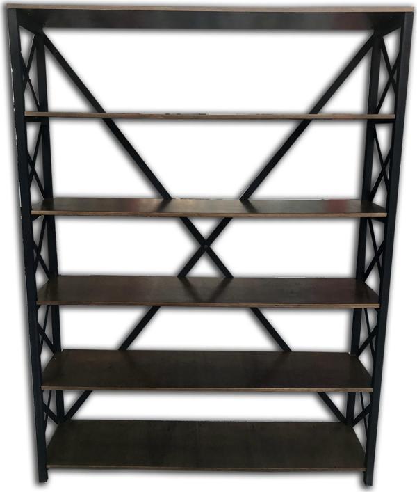 Kitaplık 13725 Metal ÇAPRAZ Yan Model MDF Torna Raf Parlak SİYAH Demonte El Yapım - Image 1