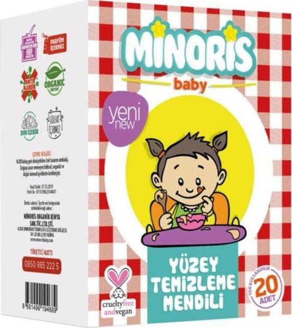 Minoris Organik Yüzey Temizleme Mendili Tek Paketli 20 Adet 2'li Set - Image 1