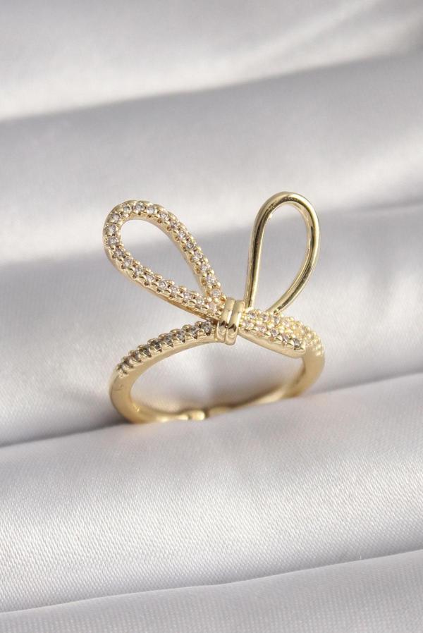 Gold Renk Zirkon Taşlı Düğüm Model Kadın Yüzük  - Image 1